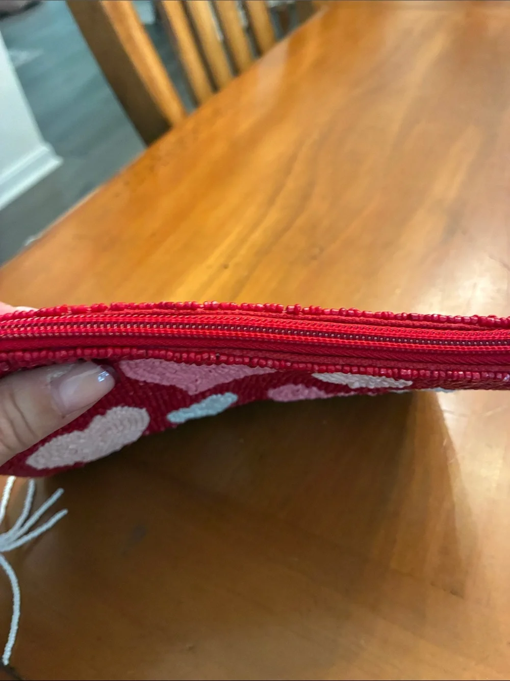Unlisted Red Beaded Heart Wristlet with Pink & White Hearts